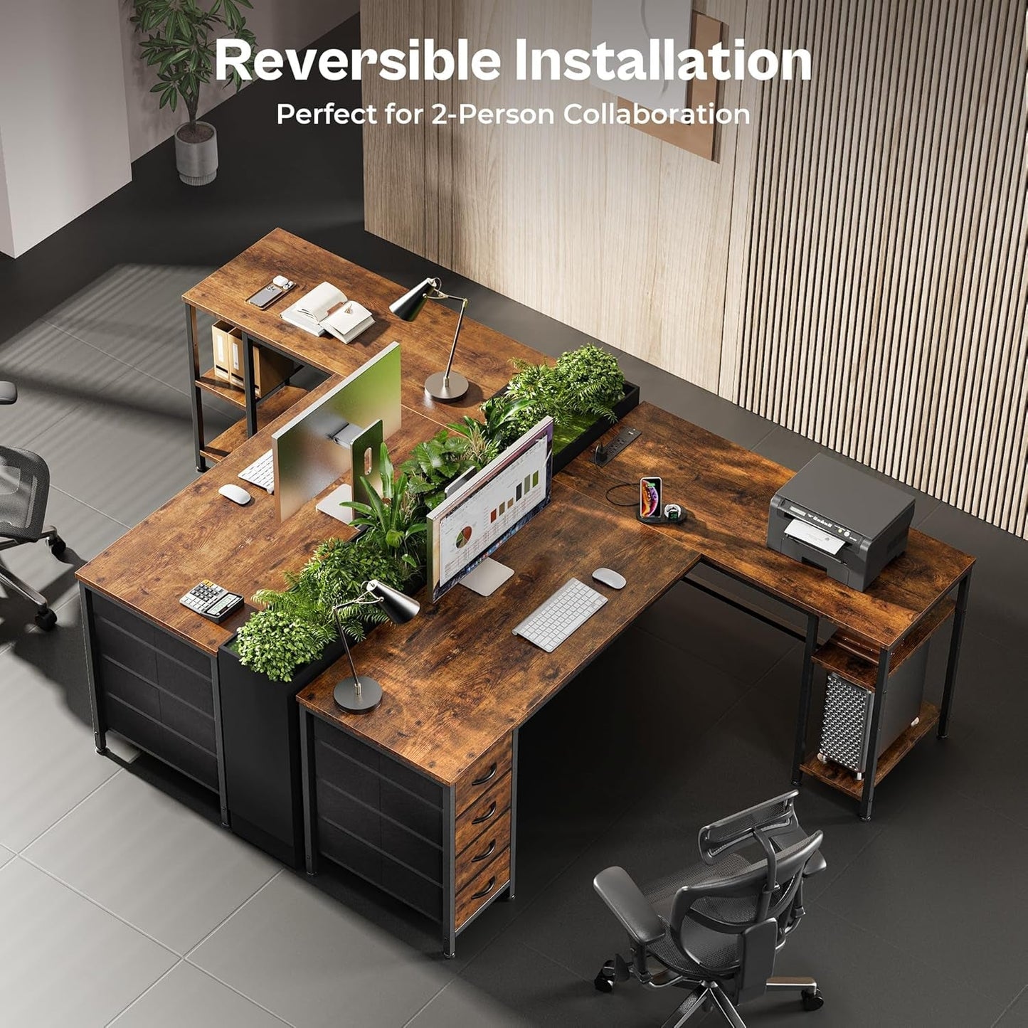 L Shaped Desk with Power Outlets and USB Port