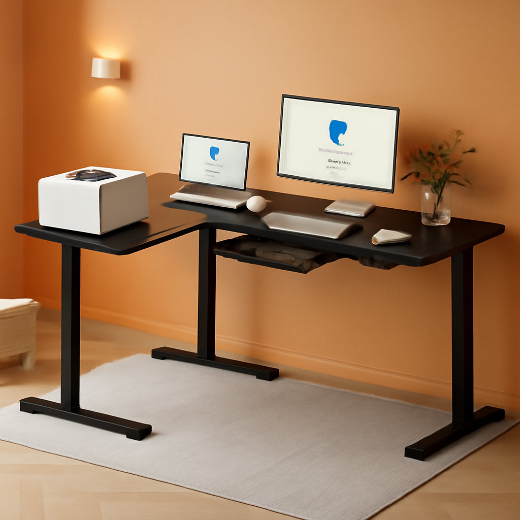 L Shaped Electric Height Adjustable Desk with Drawer