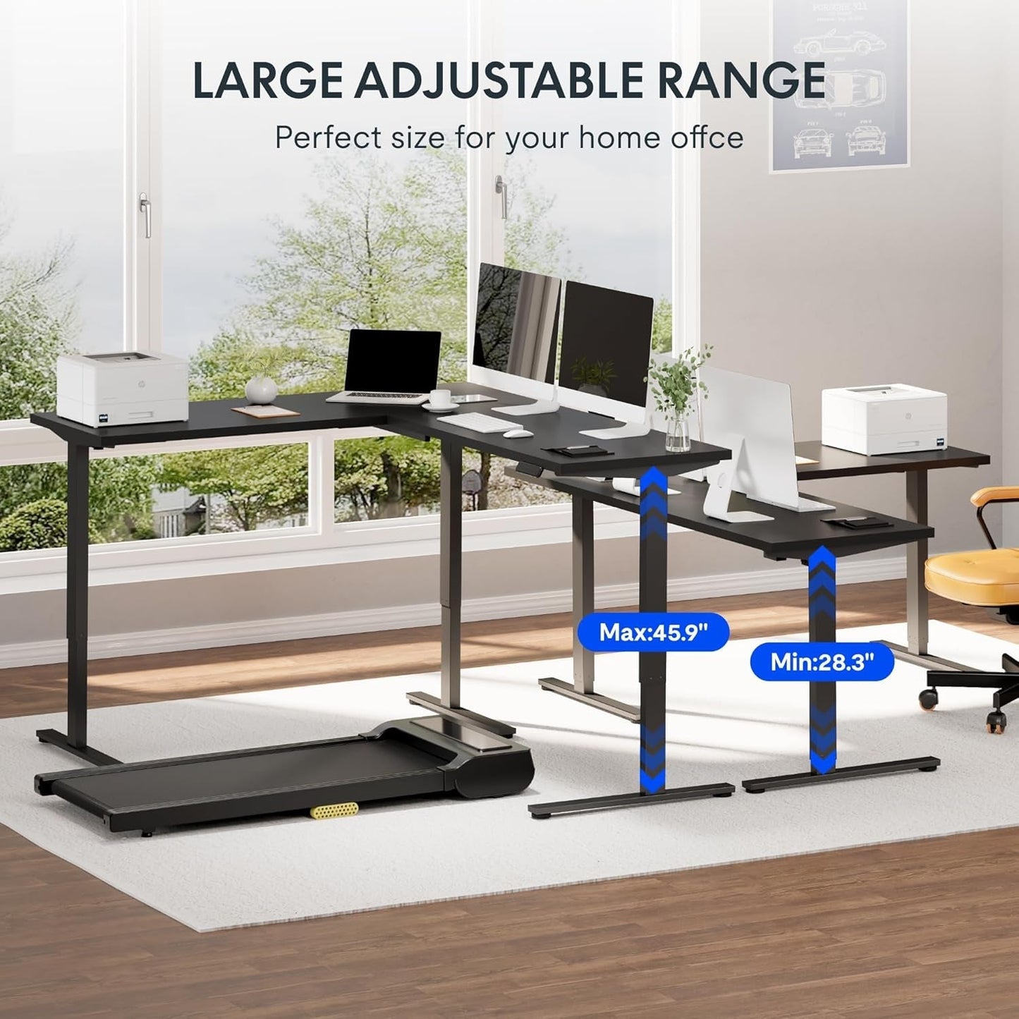 L Shaped Electric Height Adjustable Desk with Drawer