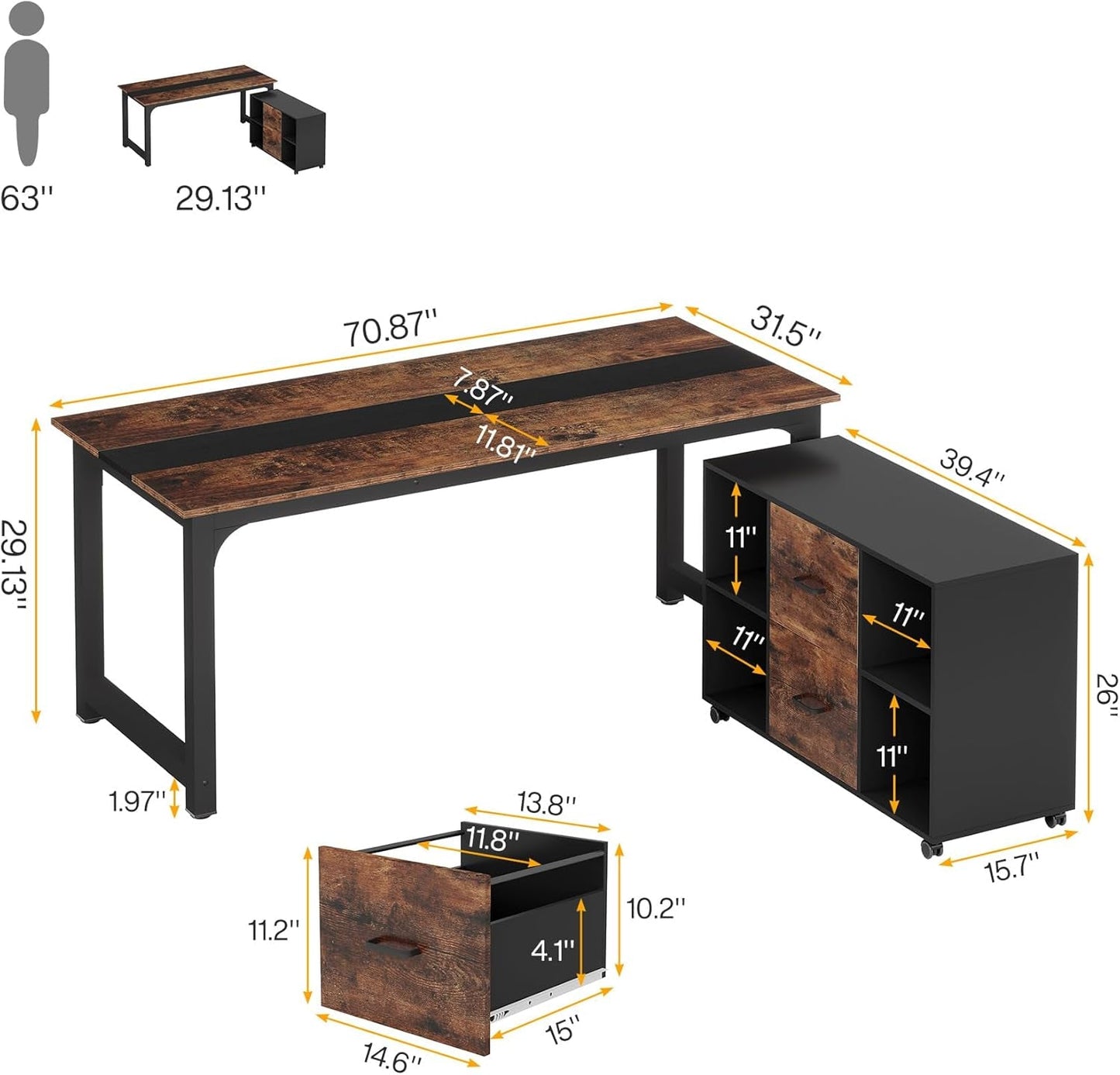 L-Shaped Executive Office Desk With Spacious File Cabinet