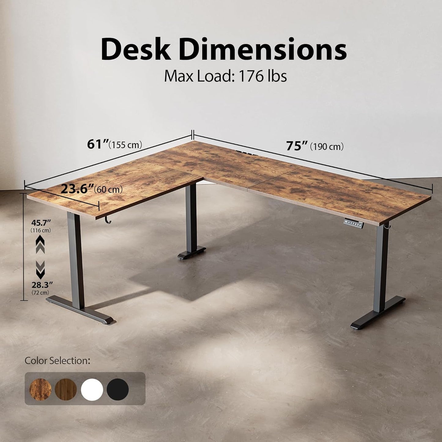 L Shaped Electric Standing Desk 75x61 Sit Stand Brown