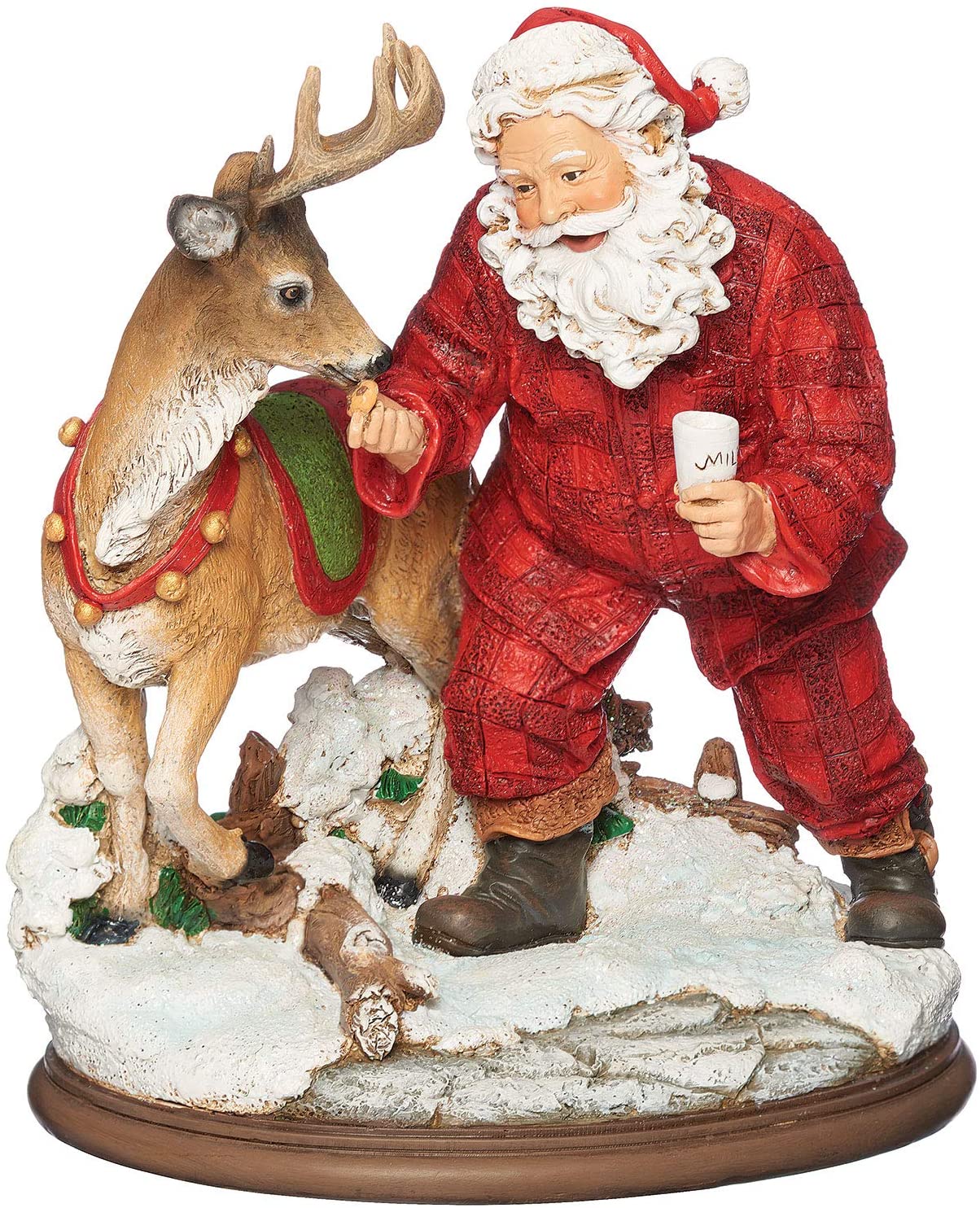 Santa with Milk, Cookies and Deer Figure - 8.5" Tall