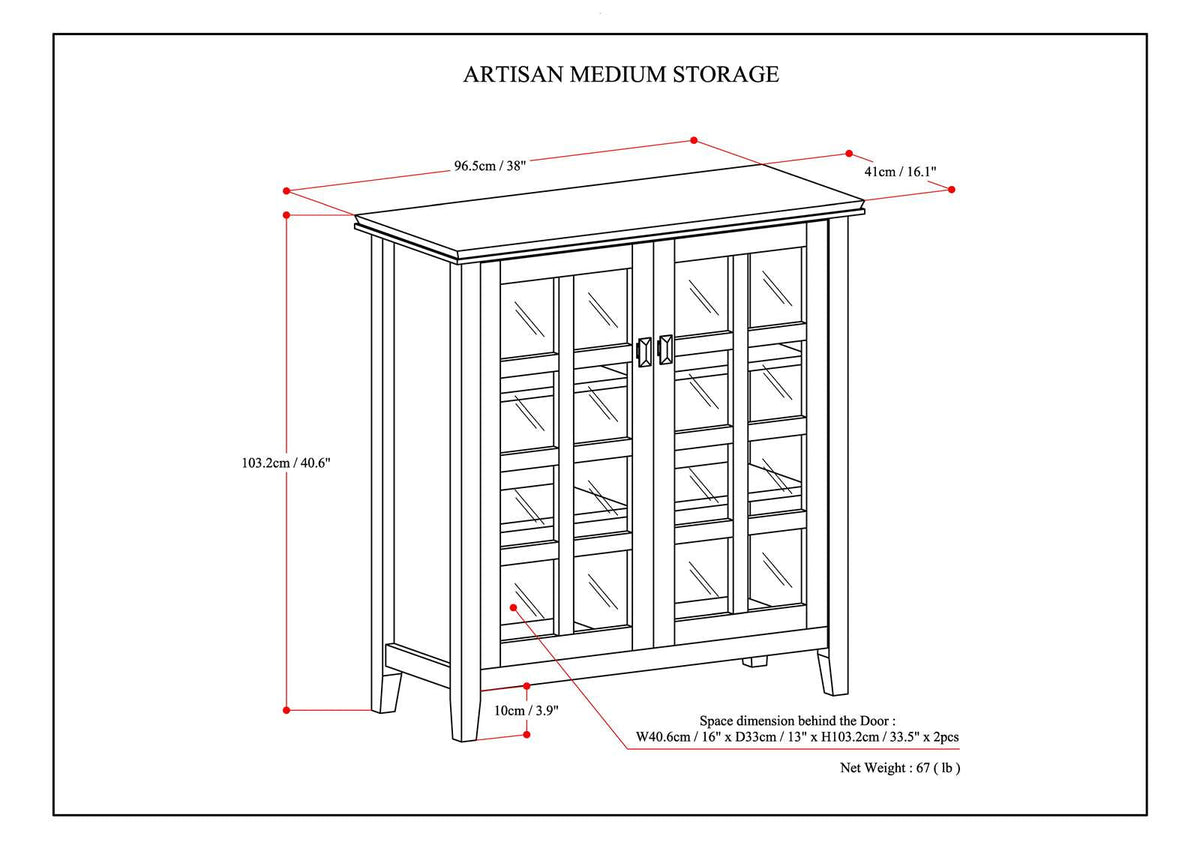 Artisan 38 Inch Wide Solid Wood Medium Storage Cabinet