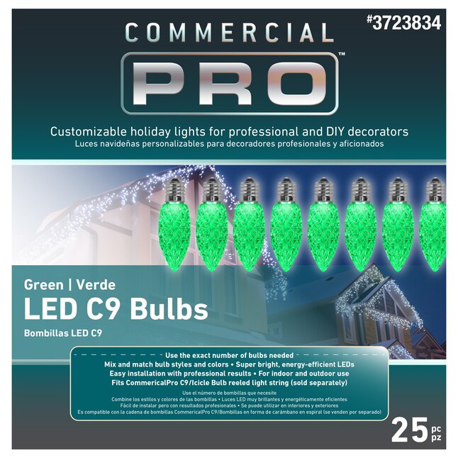 Commercial Green LED C9 Light Bulbs - 25 Pack