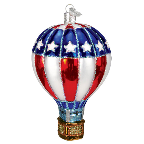 Patriotic Hot Air Balloon  Glass Ornament