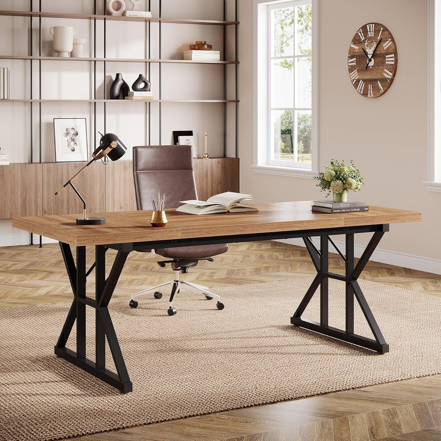 Large Industrial Executive Desk for Home Office Use