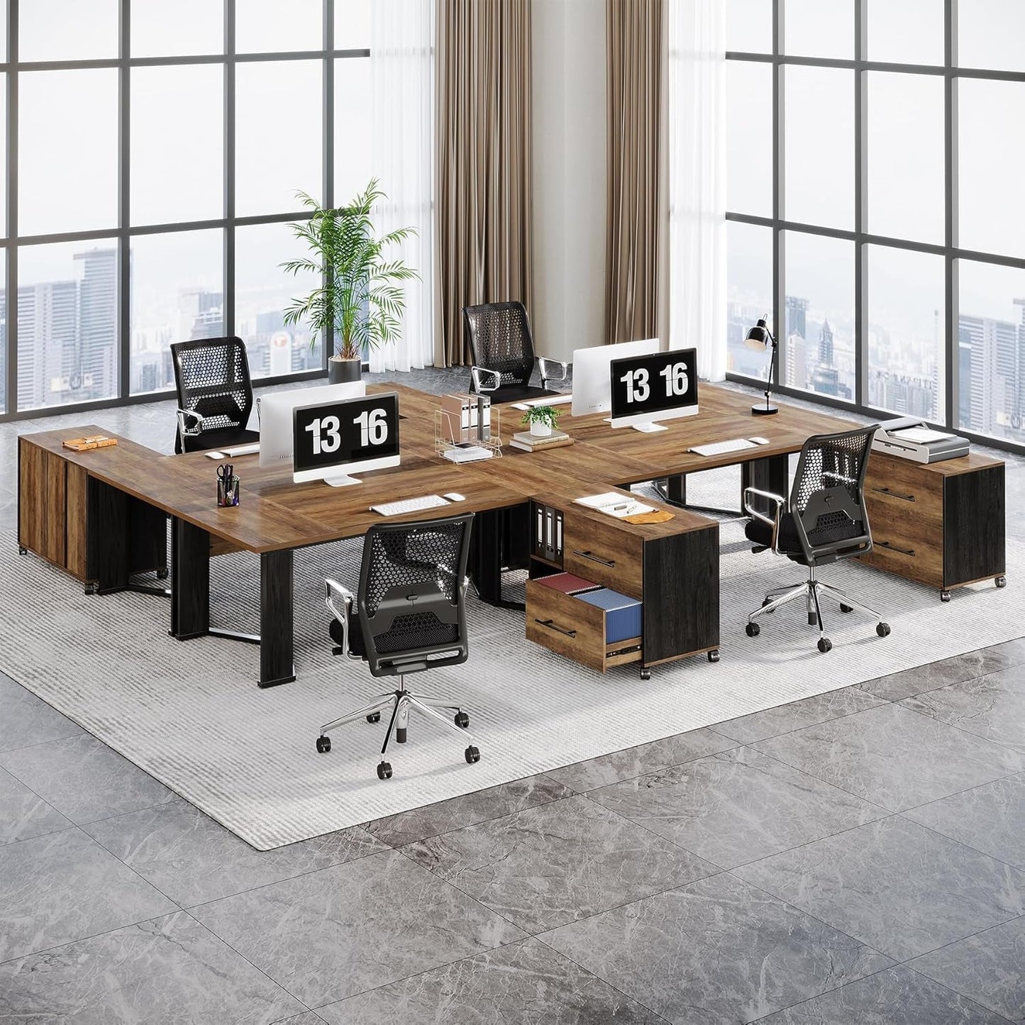 Large L Shaped Executive Desk with Mobile File Cabinet