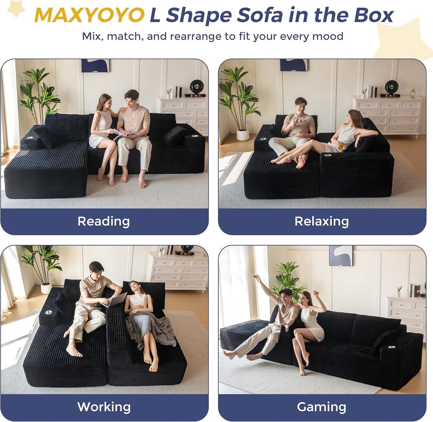 Large Modular Sectional Couch with L-Shape Chaise