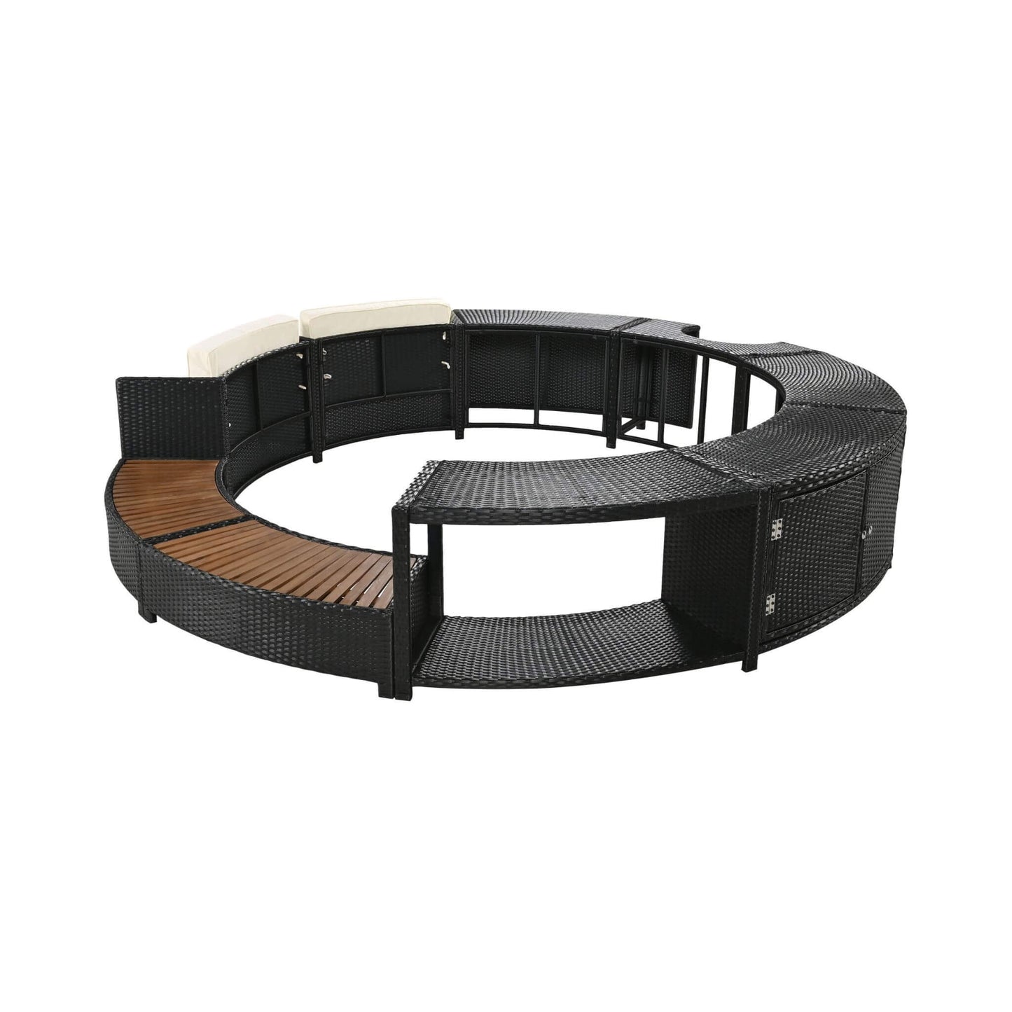 Large Premium Surround Spa Patio Rattan Sofa Set With Storage Compartments And Cushions (SAK75629)