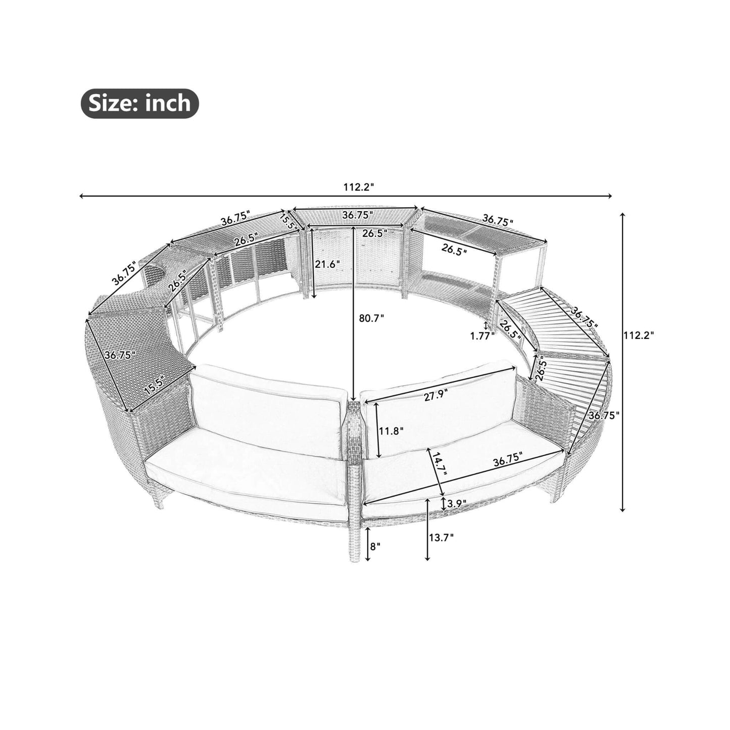 Large Premium Surround Spa Patio Rattan Sofa Set With Storage Compartments And Cushions (SAK75629)