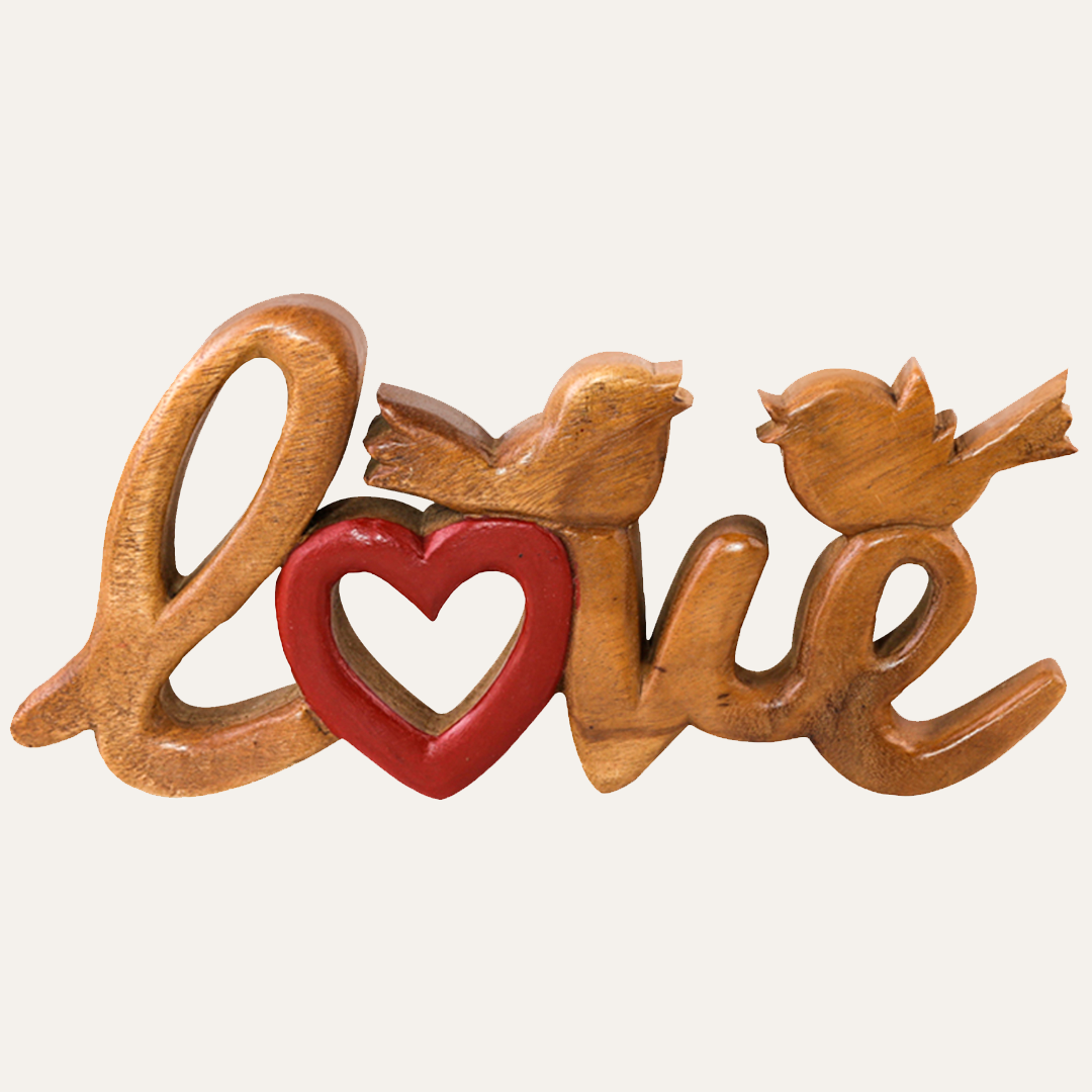 Handmade Wooden Sculpture – Solid Acacia Wood Love Word Decor, Rustic Home Accent