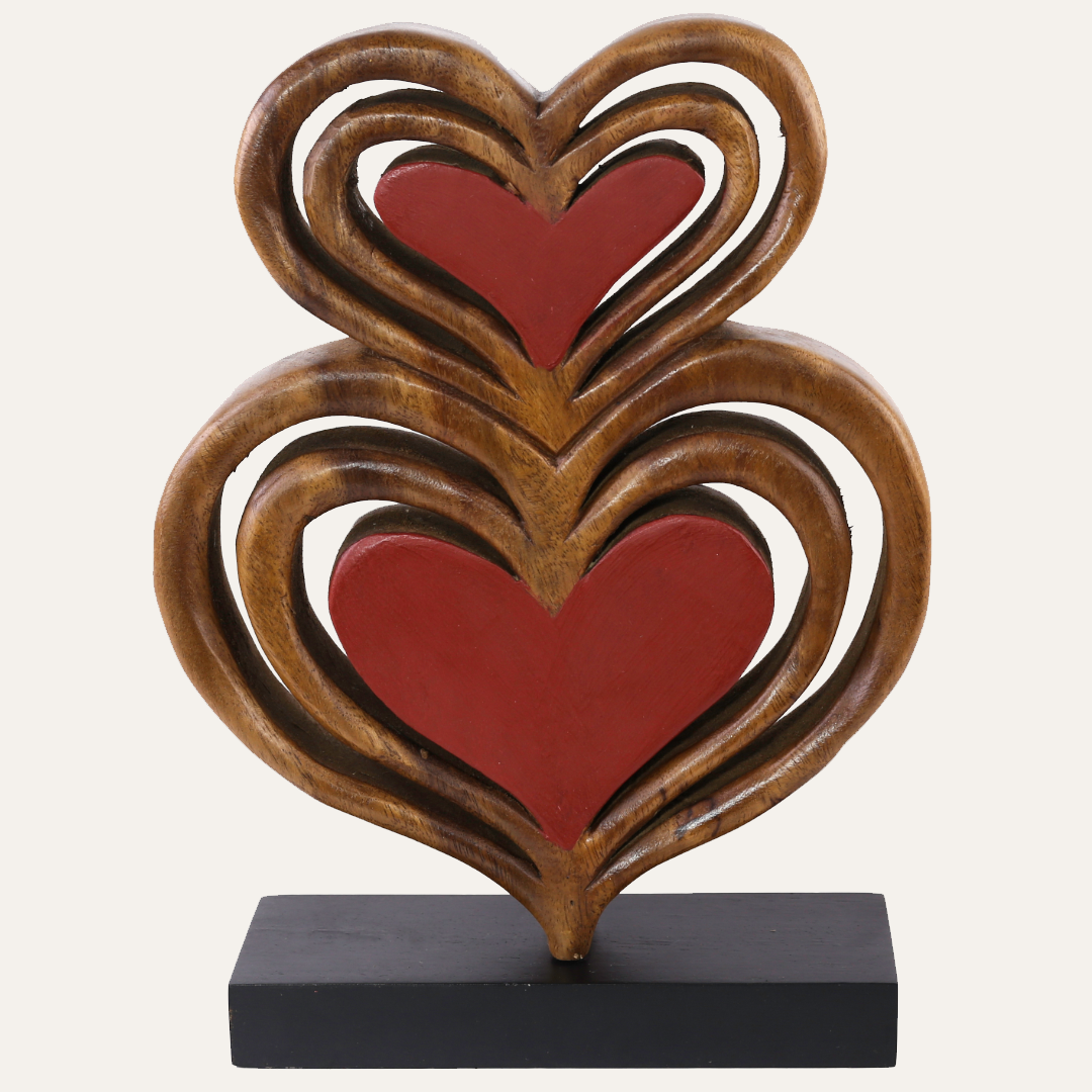 Handmade Wooden Sculpture – Rustic Heart Sculpture Carved From Acacia Wood