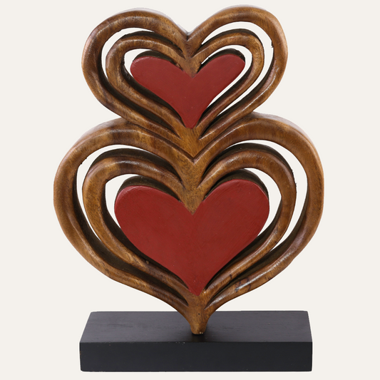 Handmade Wooden Sculpture – Rustic Heart Sculpture Carved From Acacia Wood