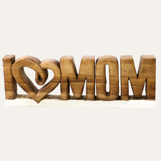 Handmade Wooden Sculpture – Love Mom Gift | Acacia Wood Decor Plaque