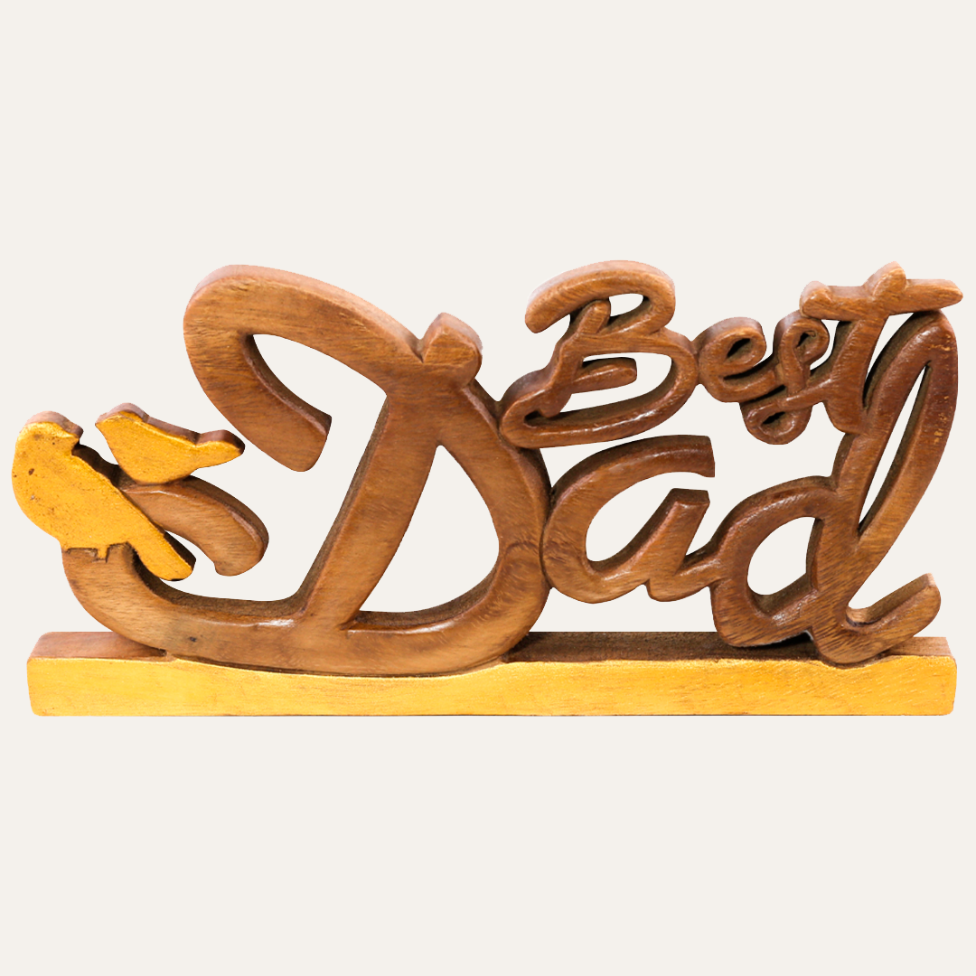 Handmade Wooden Sculpture – Best Dad Gift | Solid Acacia Wood Art Plaque