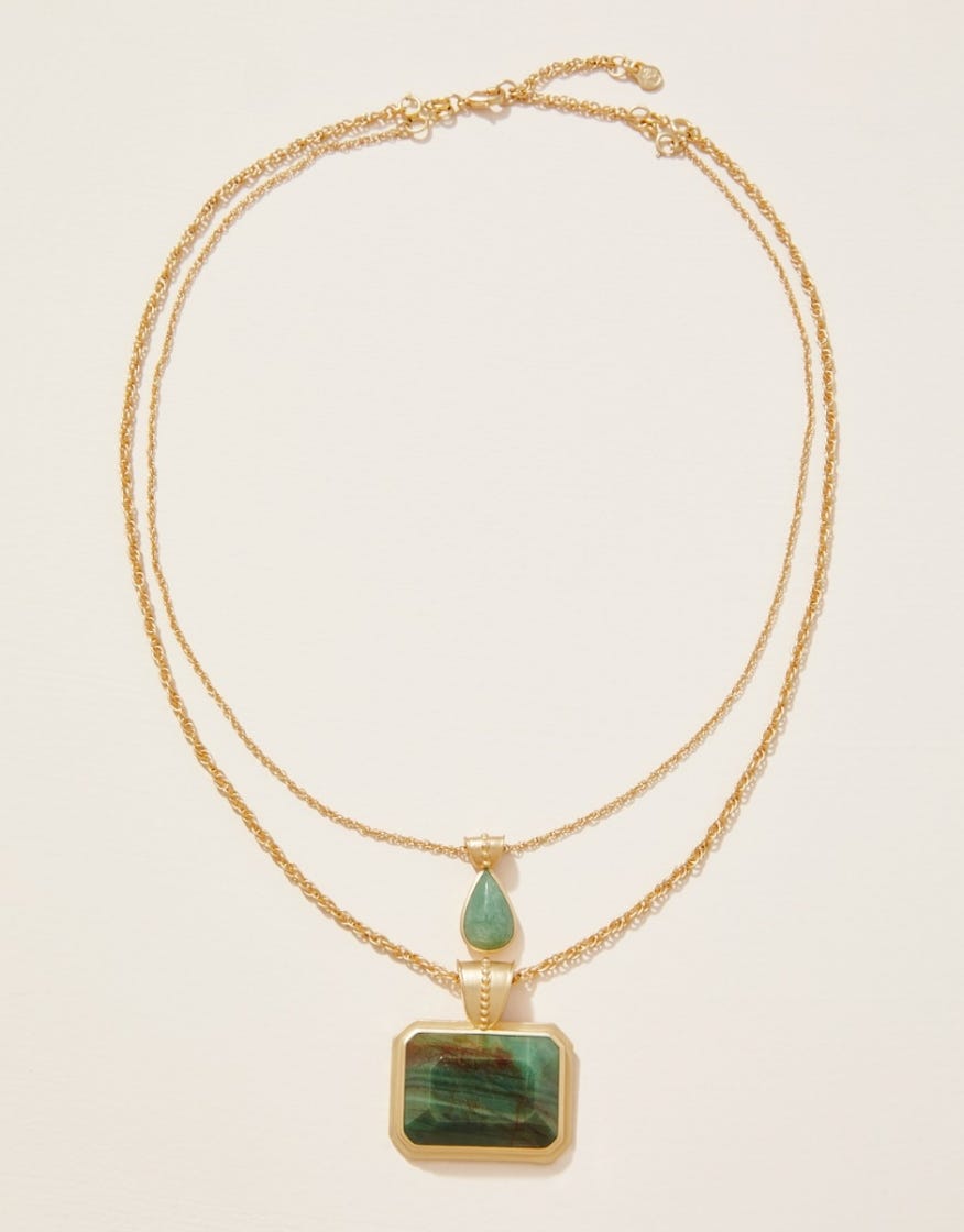Layered Pendant Necklace - 17" Green Aventurine