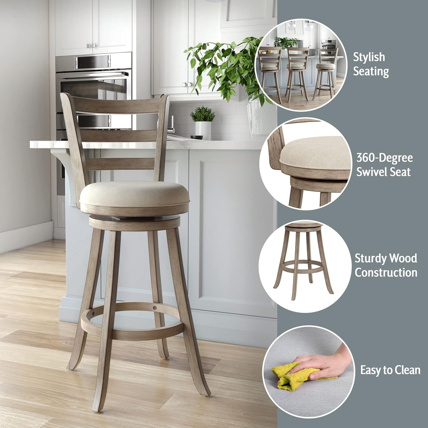 Laymon Modern Wood Bar Height Swivel Stool Gray Brown