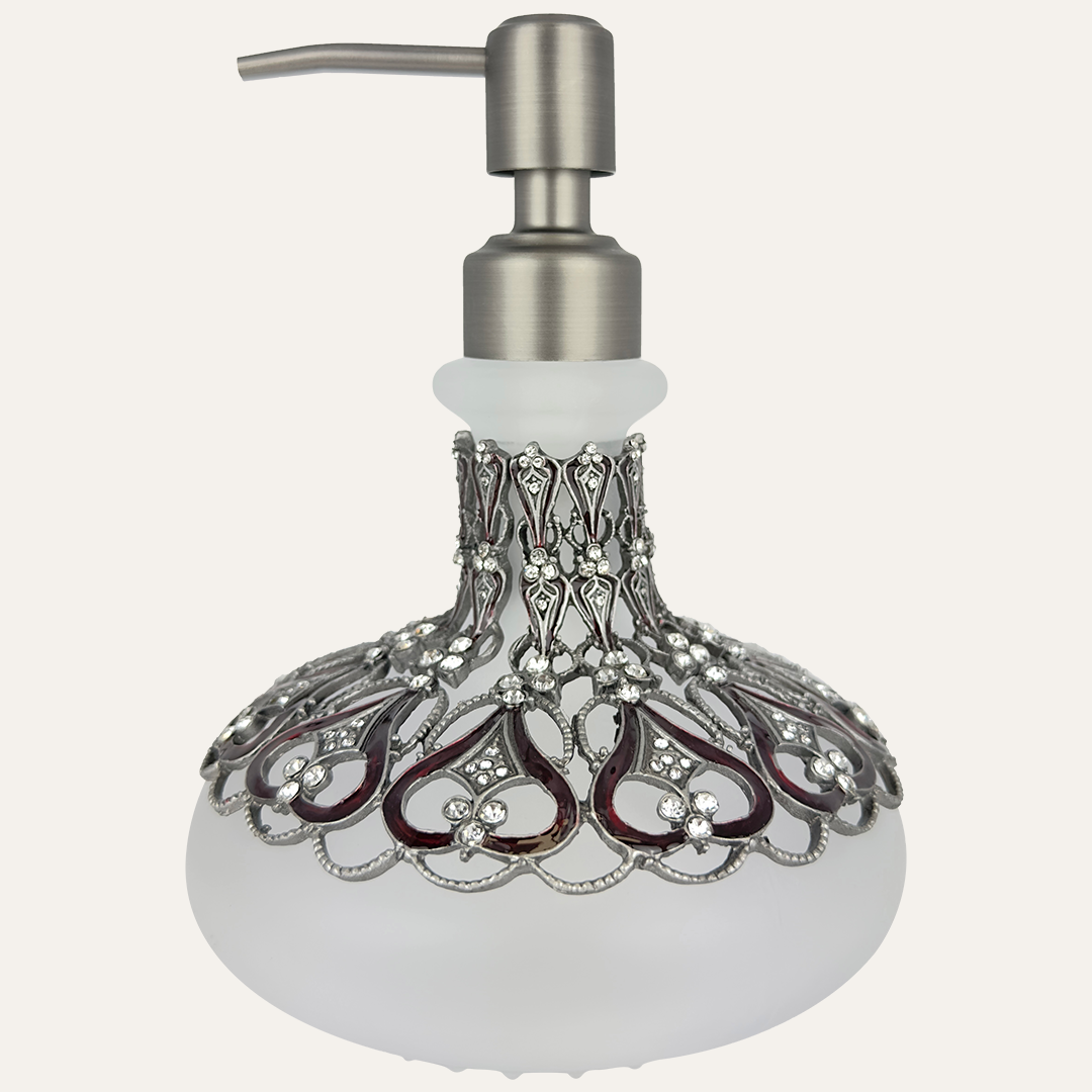 Oriana Soap Dispenser – Elegant 9 oz Frosted Glass Bathroom Decor with Rhinestone Pump