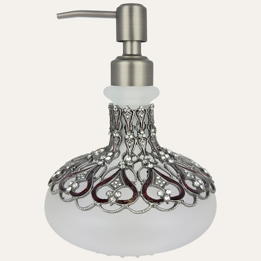 Oriana Soap Dispenser – Elegant 9 oz Frosted Glass Bathroom Decor with Rhinestone Pump