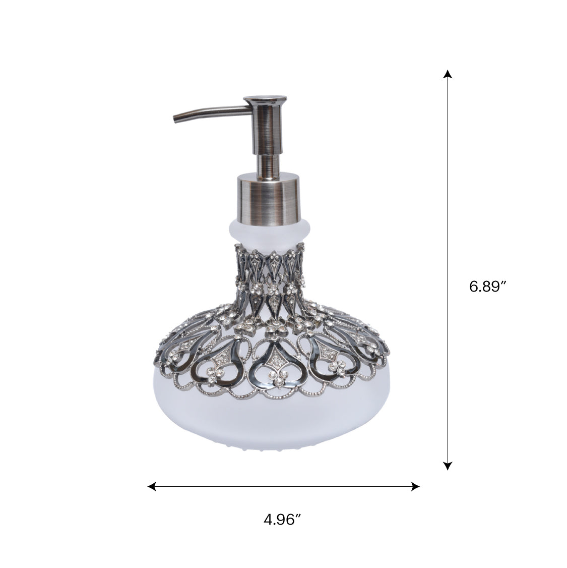 Oriana Soap Dispenser – Elegant 9 oz Frosted Glass Bathroom Decor with Rhinestone Pump