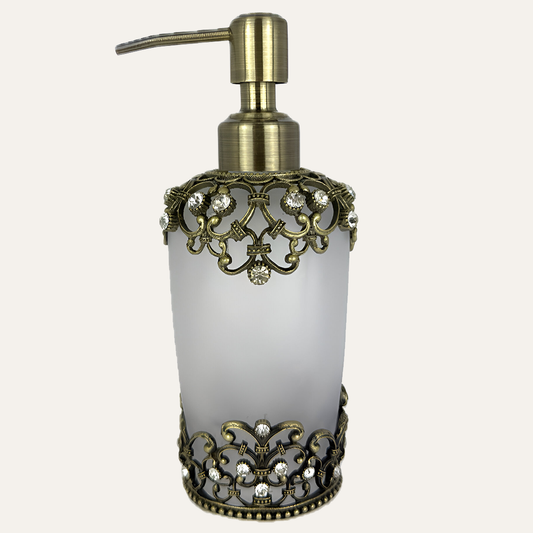 Amara Soap Dispenser – Frosted Glass Decorative Bathroom Accessory With Pewter Finish