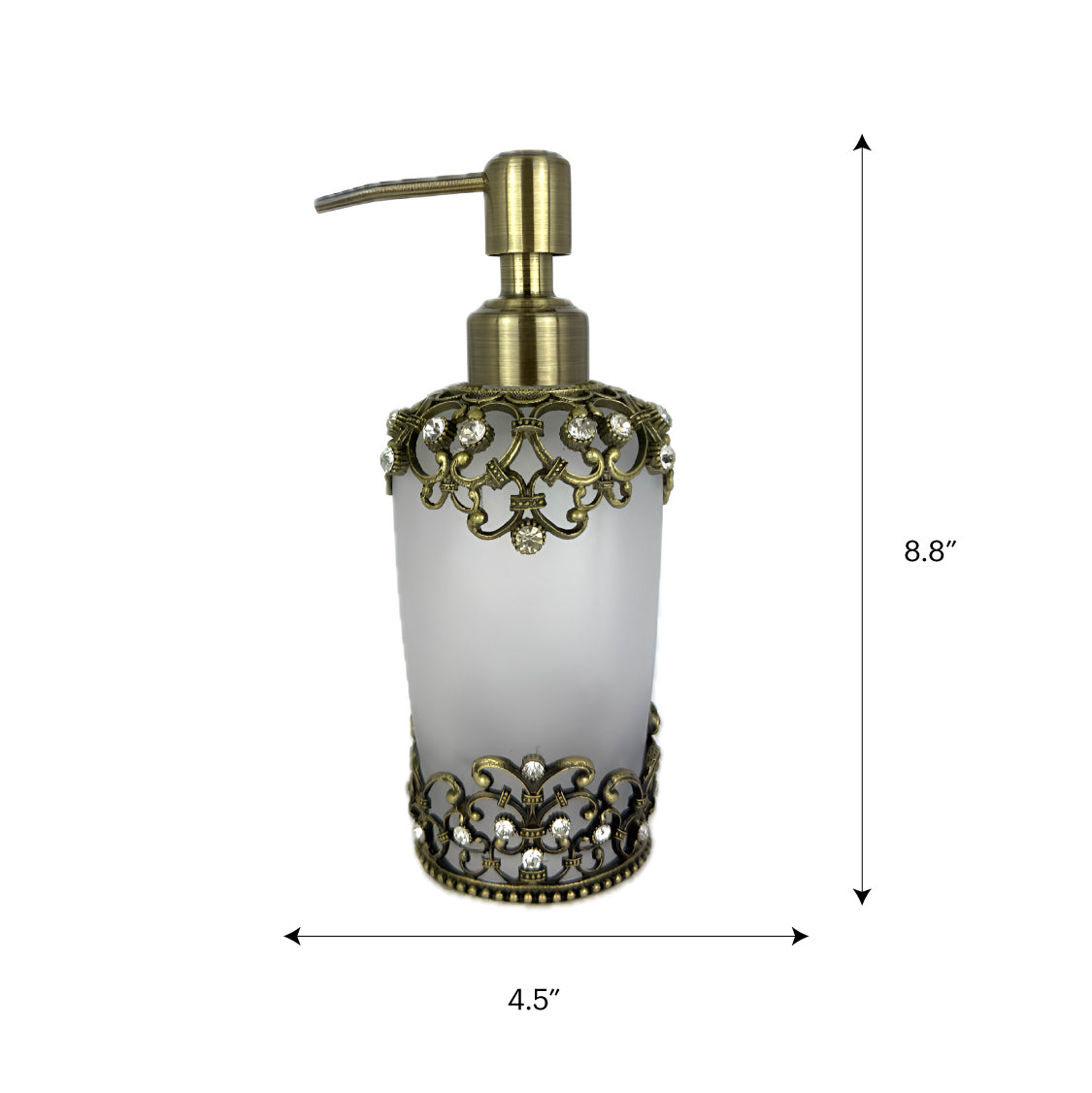 Amara Soap Dispenser – Frosted Glass Decorative Bathroom Accessory With Pewter Finish