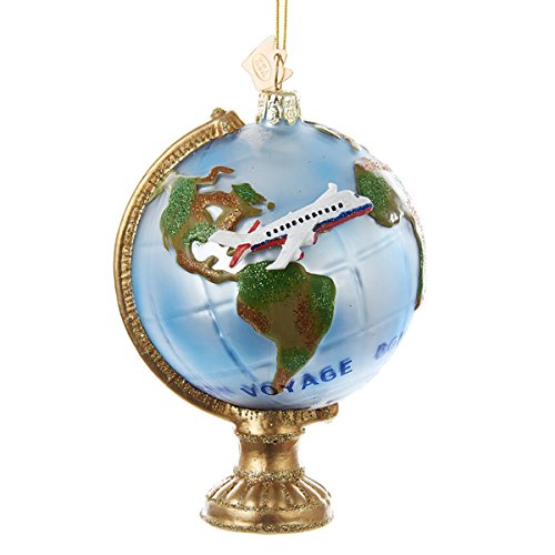 Noble Gems Globe With Airplane Glass Ornament