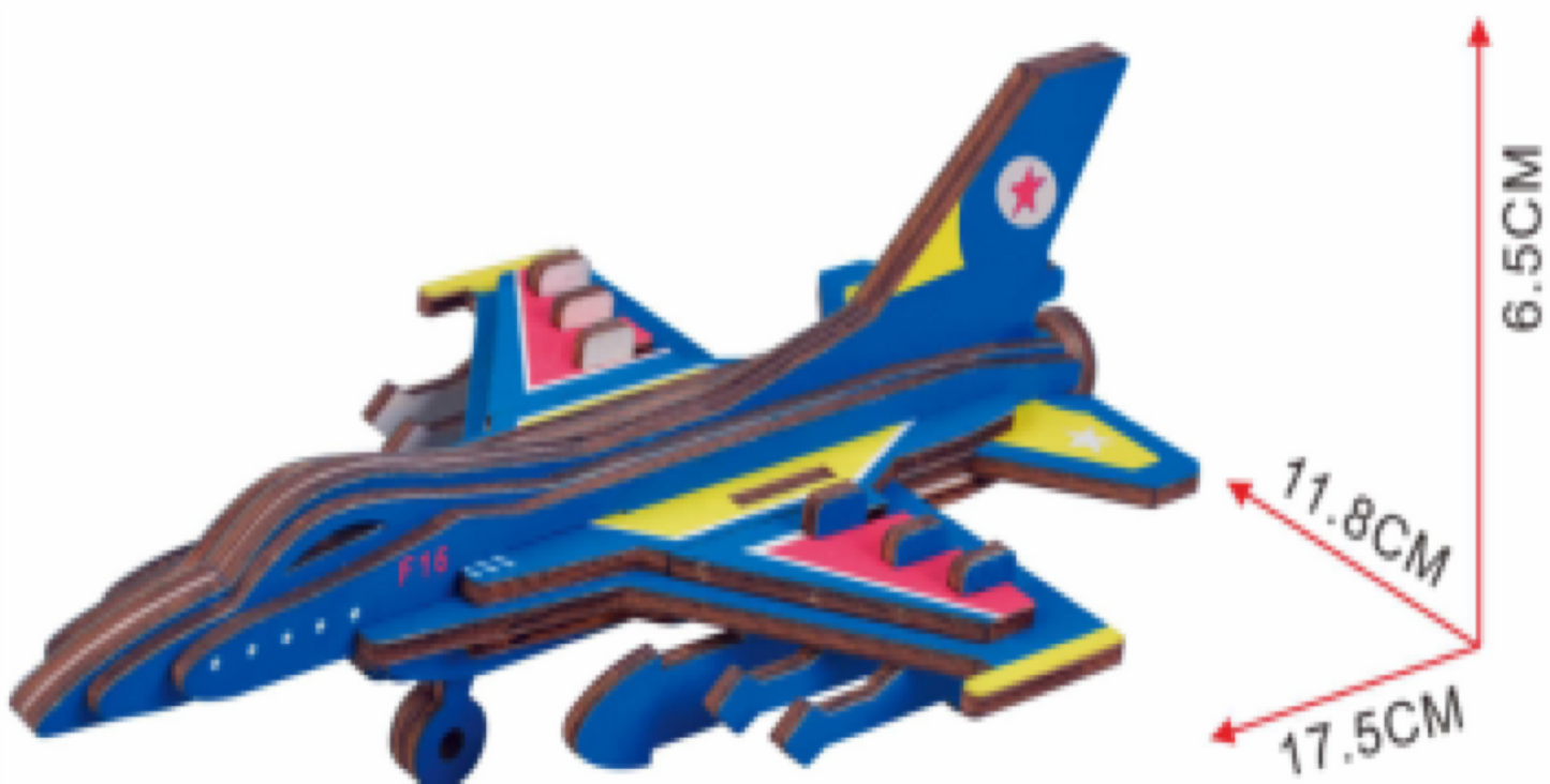 F-16 Fighter Plane Model Kit - Wooden Laser-Cut 3D Puzzle (23 Pcs)