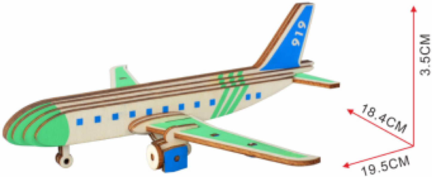 Passenger Airplane Model Kit - Wooden Laser-Cut 3D Puzzle (27 Pcs)