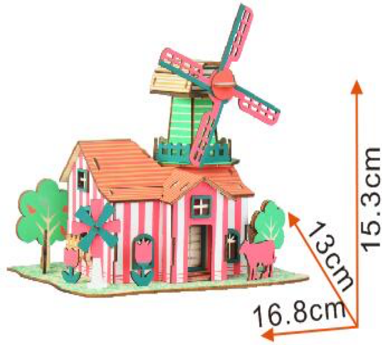 Windmill Model Kit - Wooden Laser-Cut 3D Puzzle (82 Pcs)