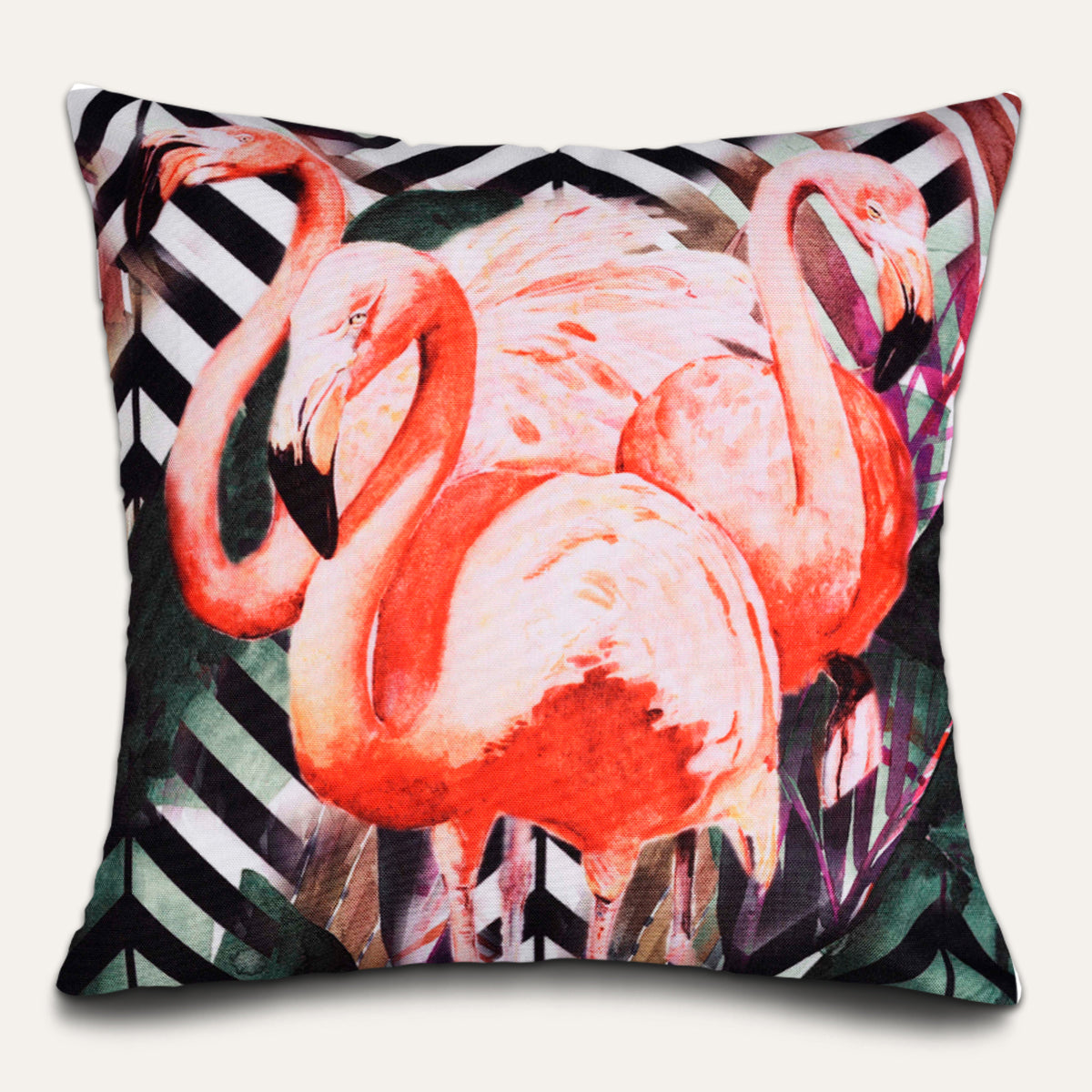 Flamingo Throw Pillow - 18x18 Pillow Cover With Embroidered Cushion Design