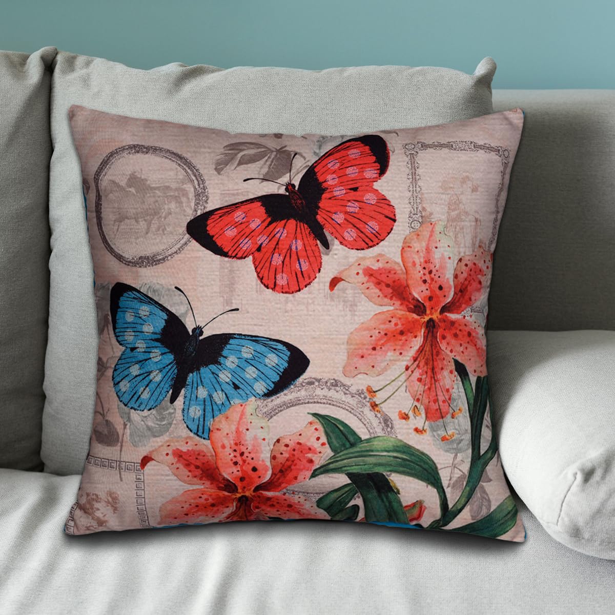 Butterflies Throw Pillow Covers - 22x22 Inch Decorative Printed Cushion Covers