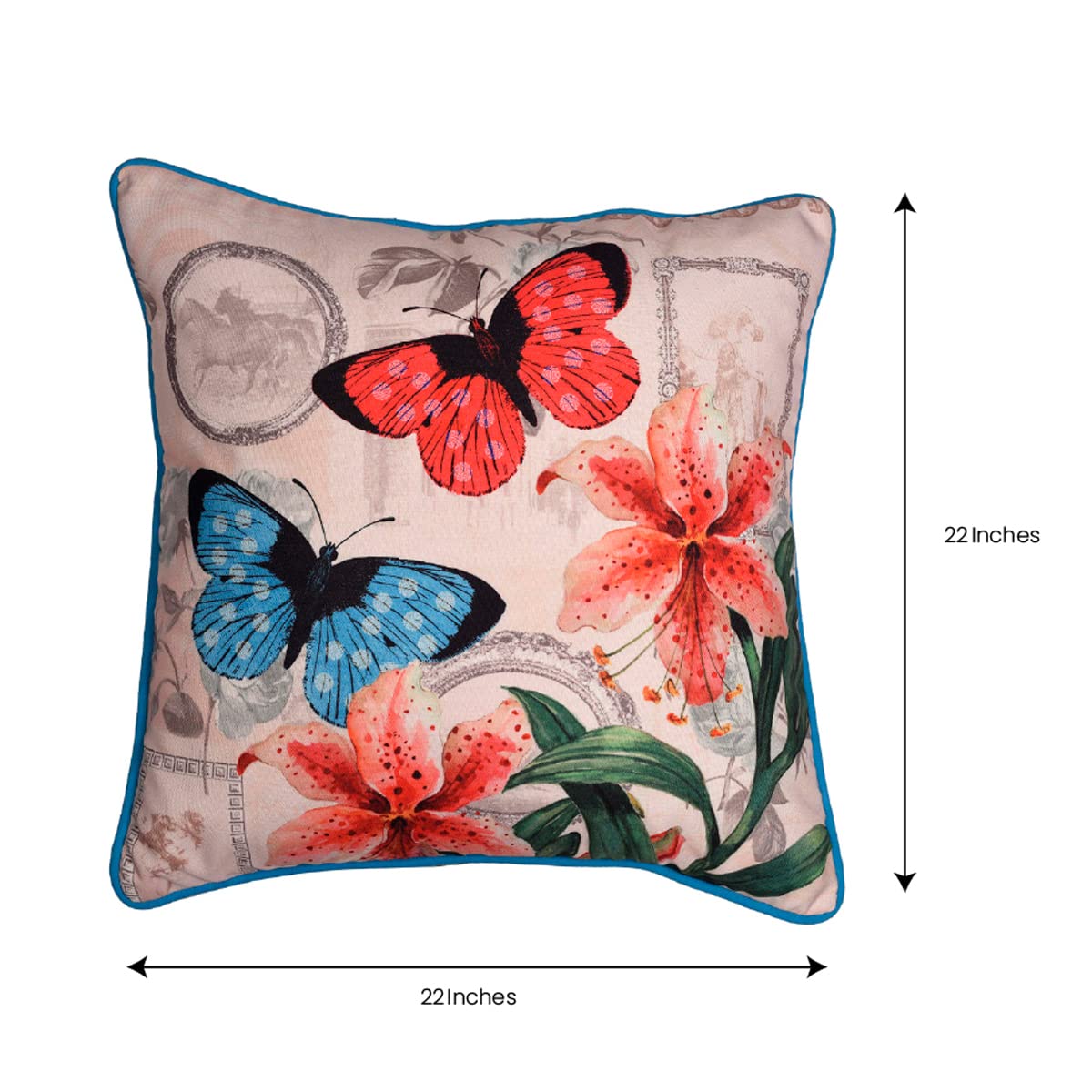 Butterflies Throw Pillow Covers - 22x22 Inch Decorative Printed Cushion Covers