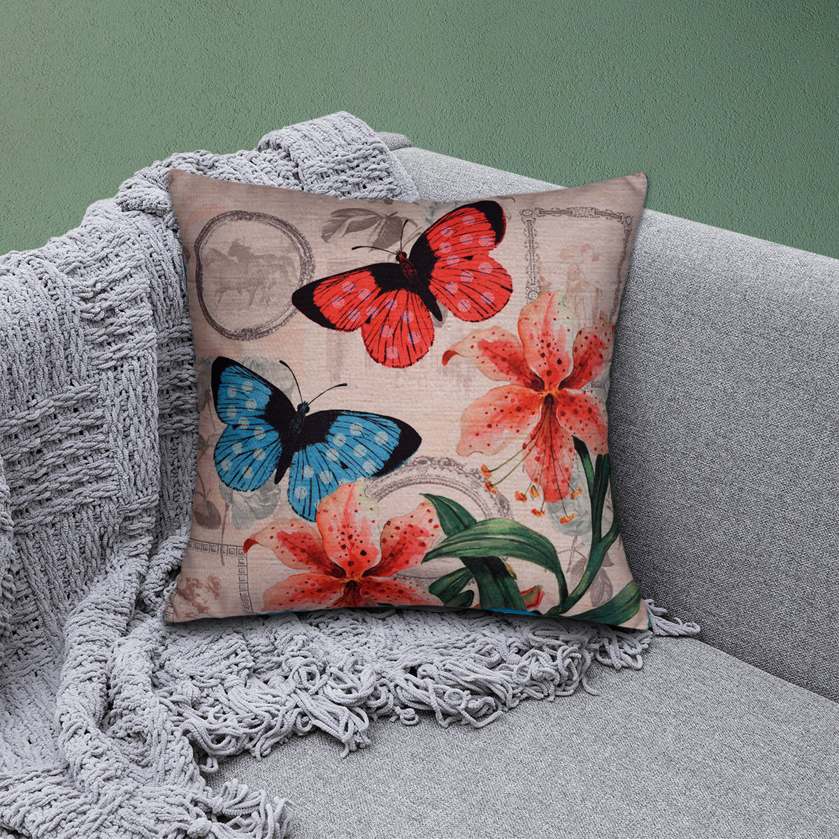 Butterflies Throw Pillow Covers - 22x22 Inch Decorative Printed Cushion Covers