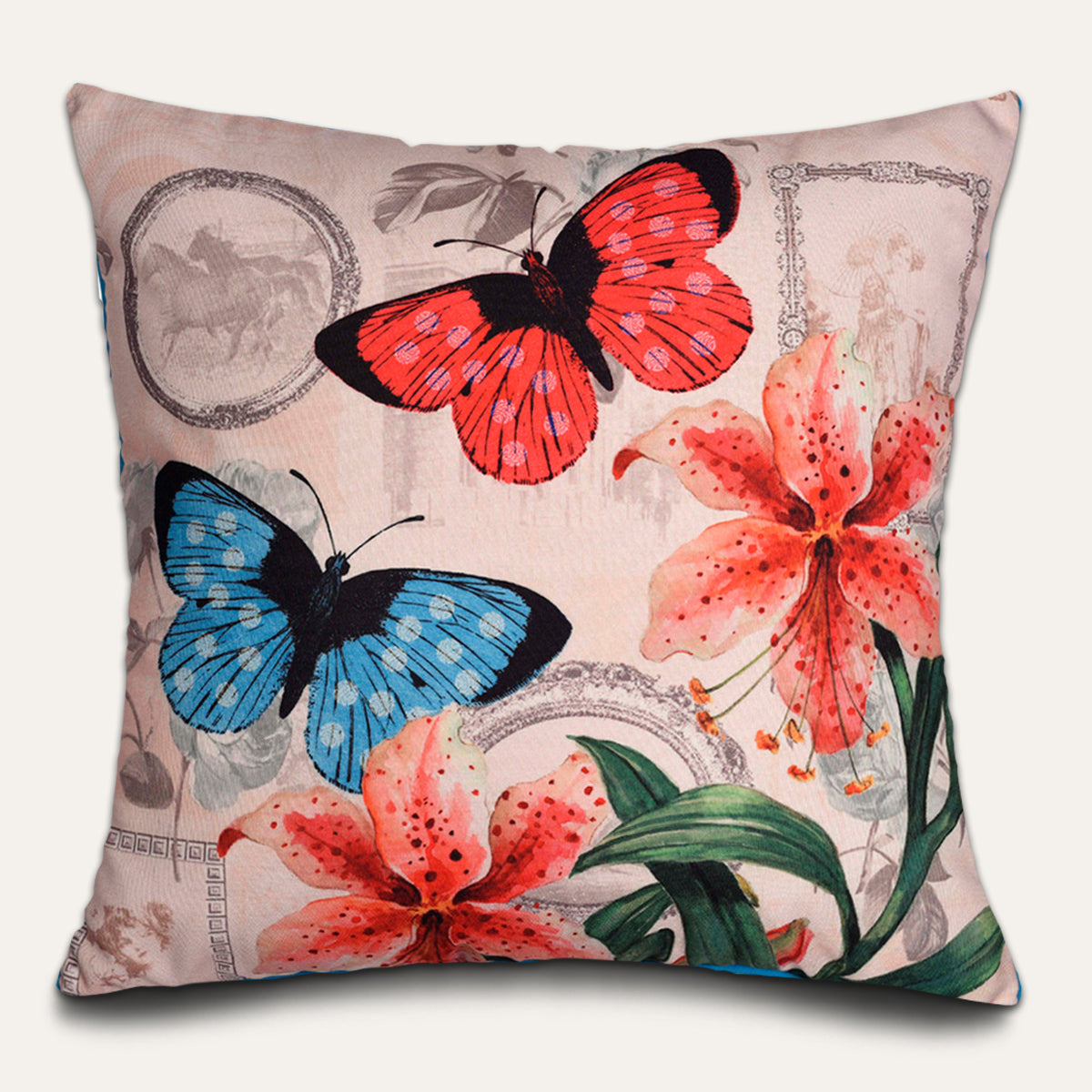 Butterflies Throw Pillow Covers - 22x22 Inch Decorative Printed Cushion Covers