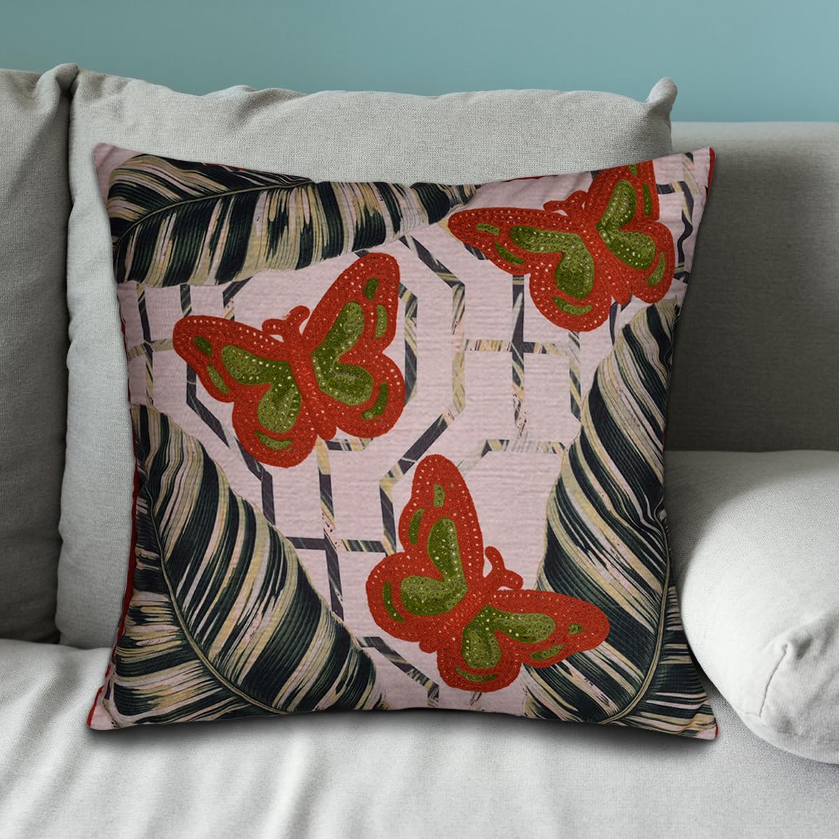 Butterfly Throw Pillow - 22x22 Inch Decorative Pillow Covers With Zipper Closure