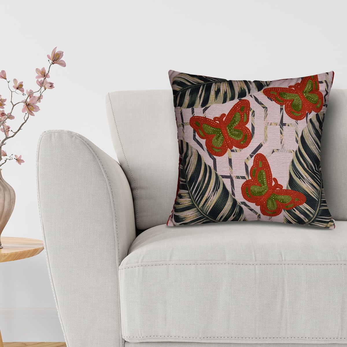 Butterfly Throw Pillow - 22x22 Inch Decorative Pillow Covers With Zipper Closure