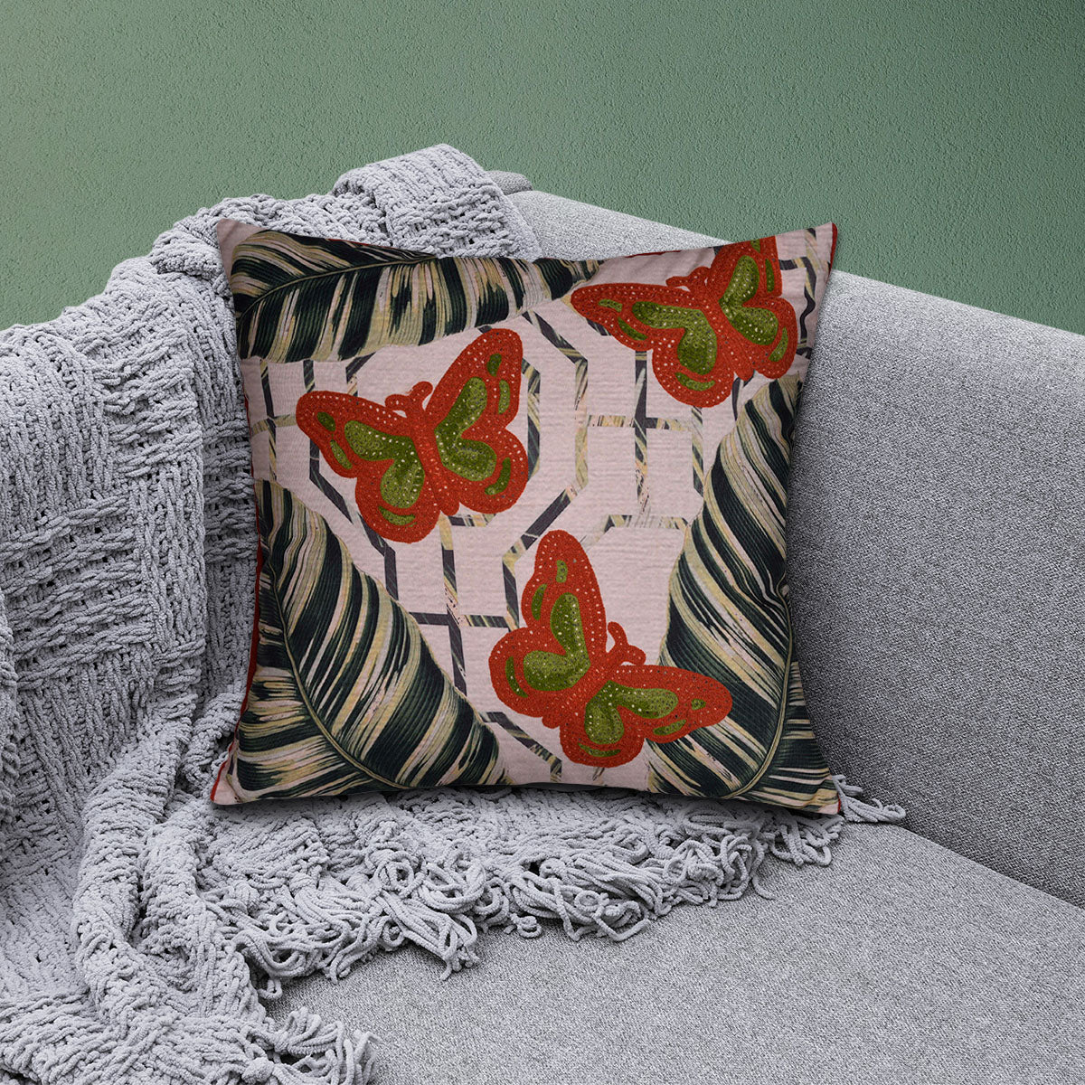 Butterfly Throw Pillow - 22x22 Inch Decorative Pillow Covers With Zipper Closure