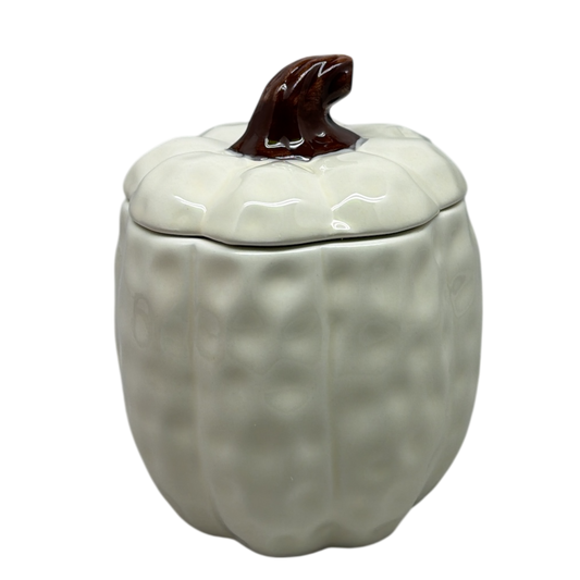 Covered Ceramic Pumpkin Jar Wax Candle - Cream