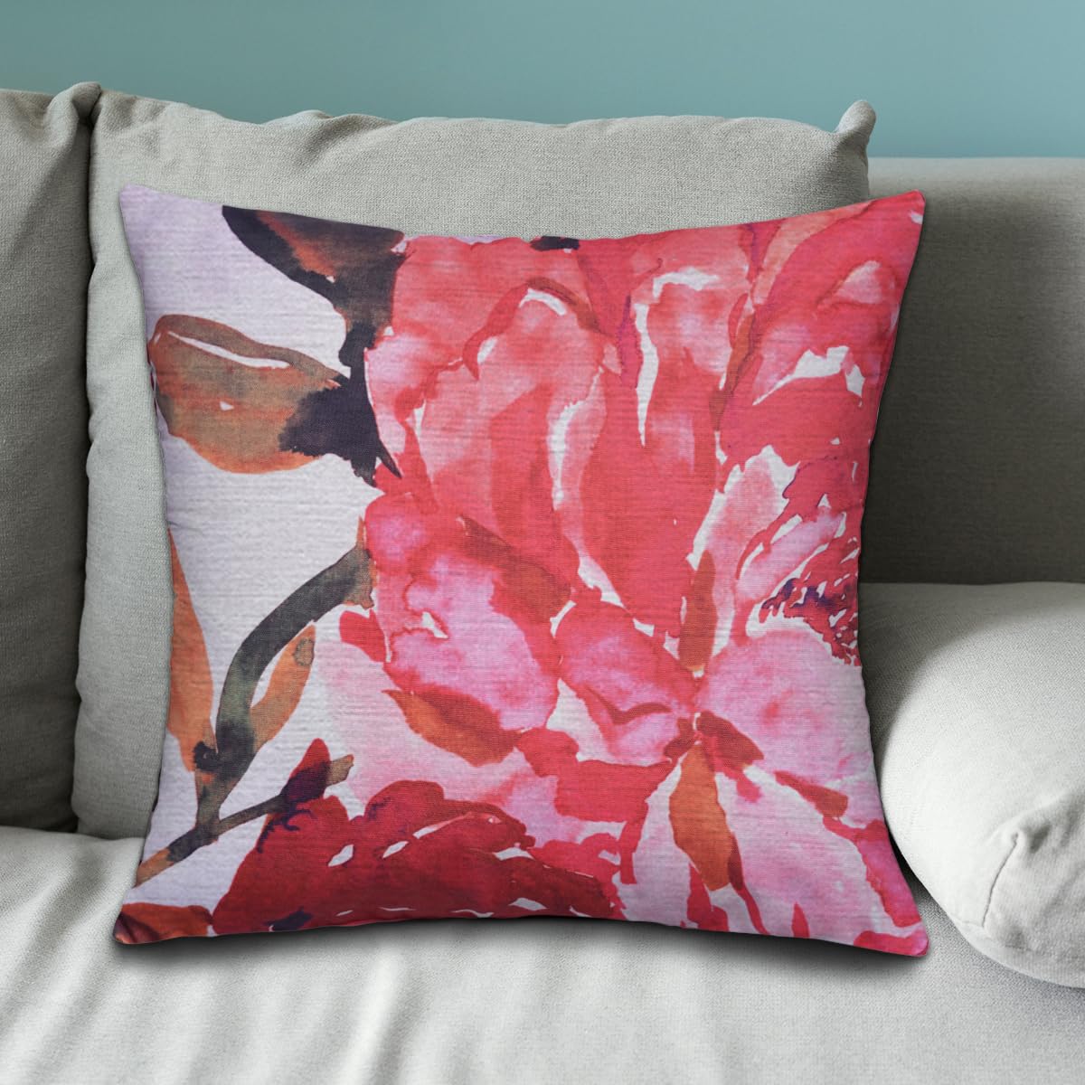 Floral Throw Pillow Covers - 22x22 Inch Decorative Cushion Covers With Zipper Closure