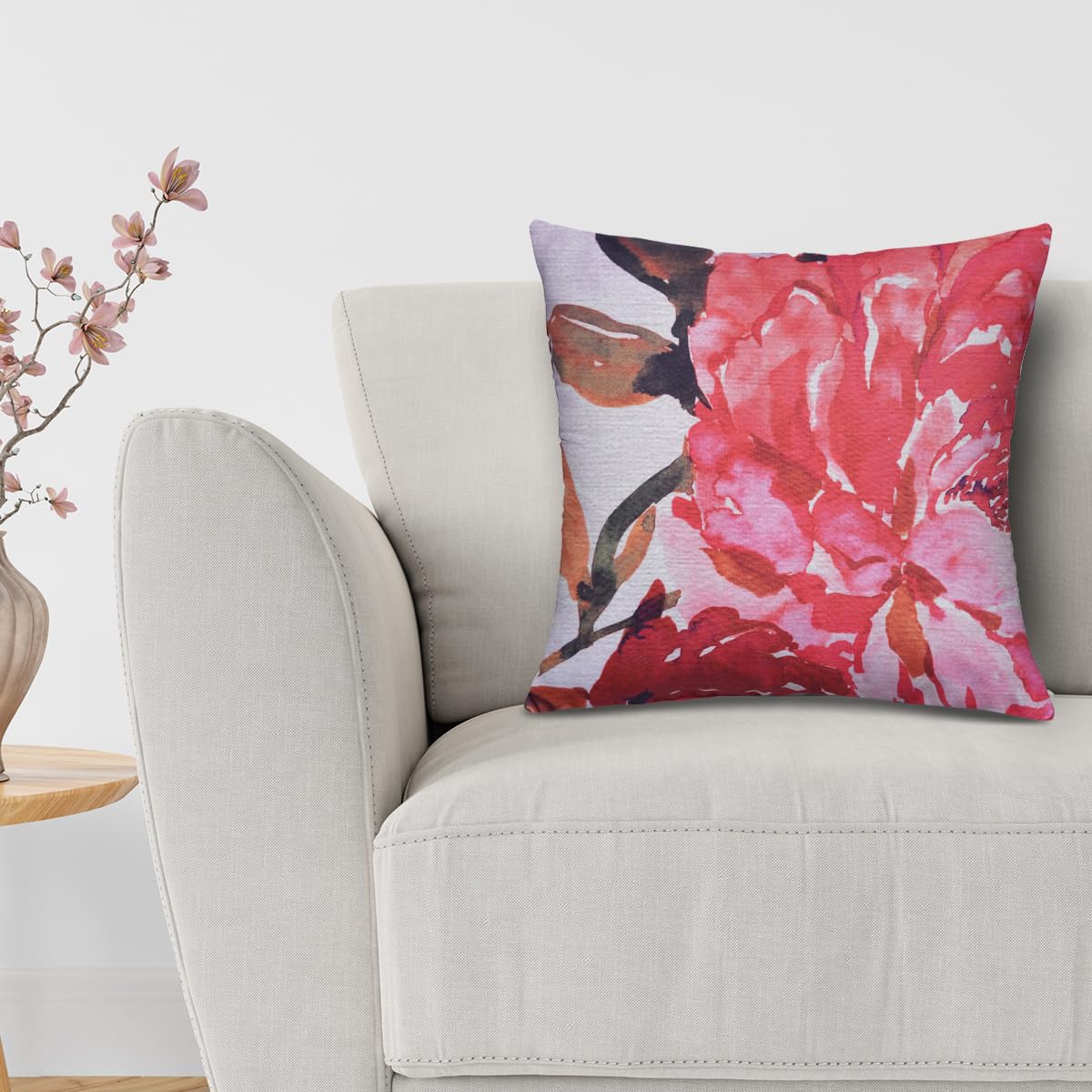 Floral Throw Pillow Covers - 22x22 Inch Decorative Cushion Covers With Zipper Closure