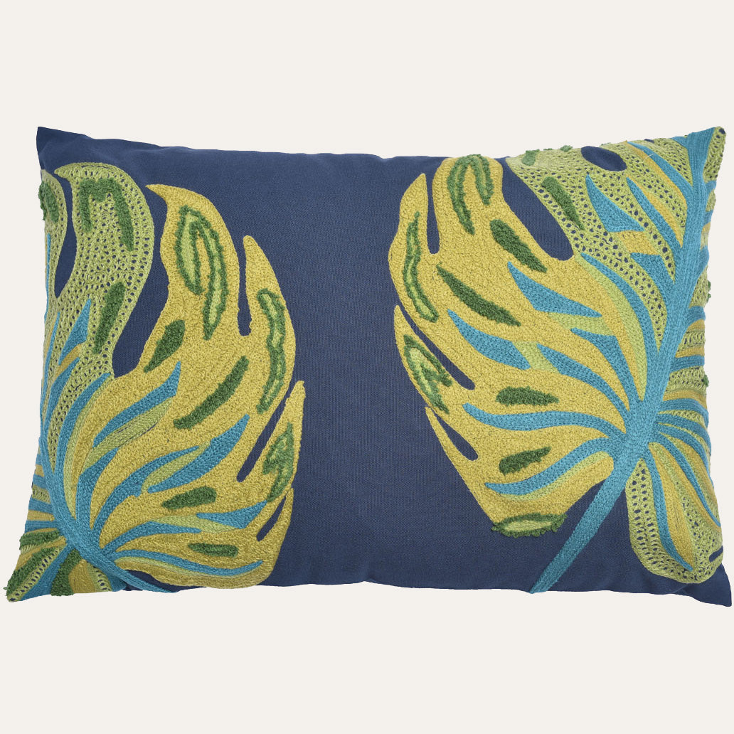 Leaf Printed Pillow Covers - Embroidered Leaf Design 14x20 Throw Pillow Cases