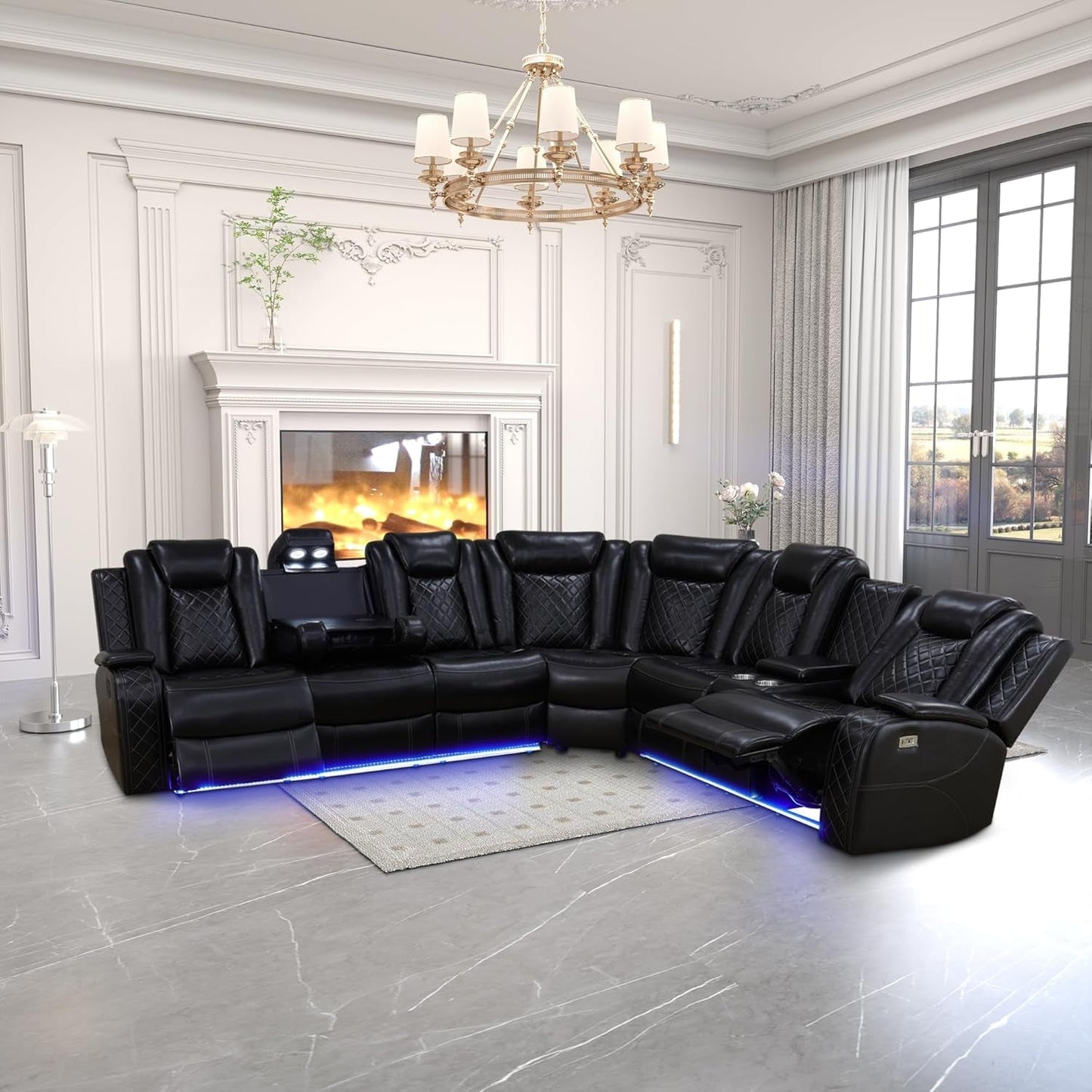 Leather Power Recliner Sectional Sofa with USB Charging