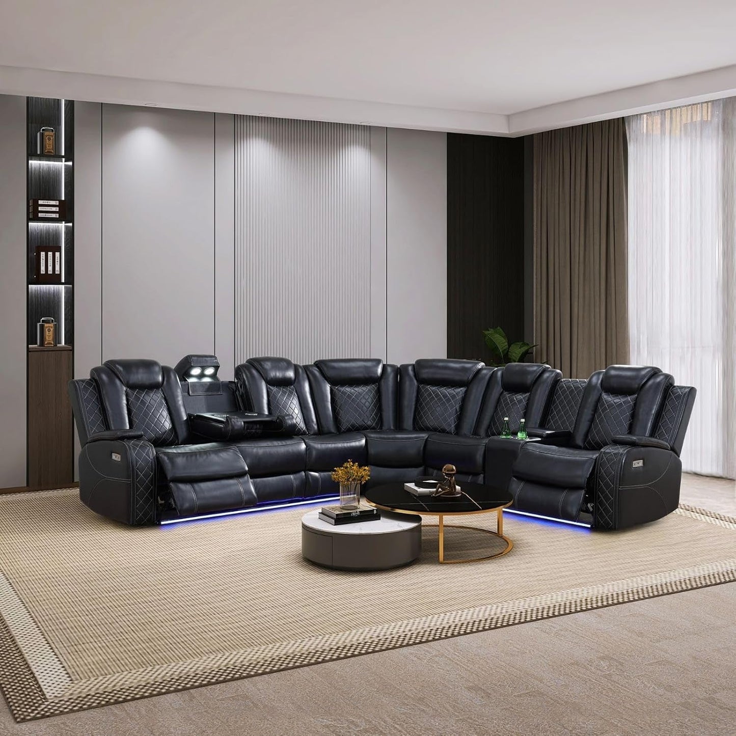 Leather Power Recliner Sectional Sofa with USB Charging