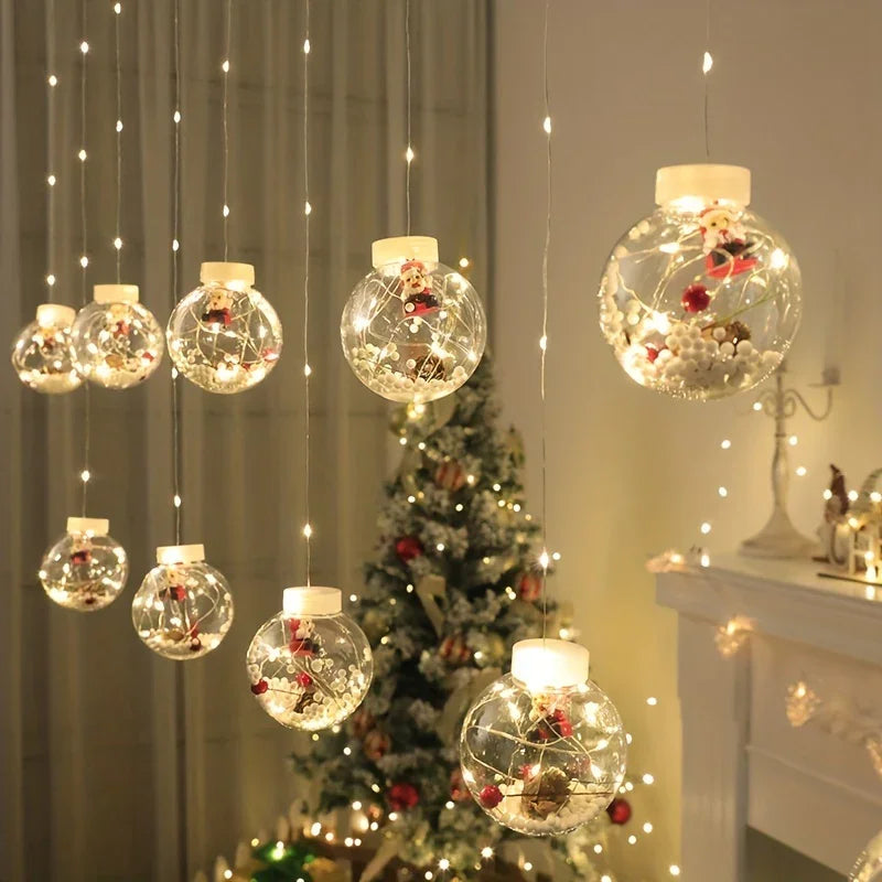 LED Christmas Curtain Lights with Copper Wire & Wishing Ball