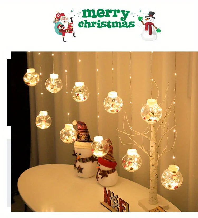 LED Christmas Curtain Lights with Copper Wire & Wishing Ball