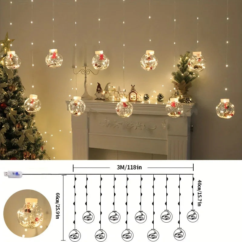 LED Christmas Curtain Lights with Copper Wire & Wishing Ball