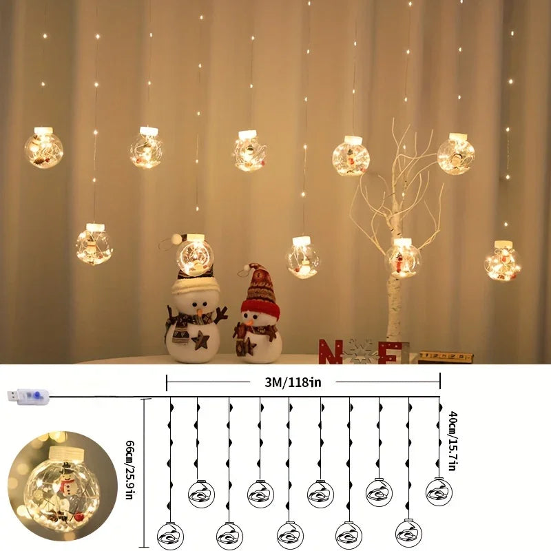 LED Christmas Curtain Lights with Copper Wire & Wishing Ball