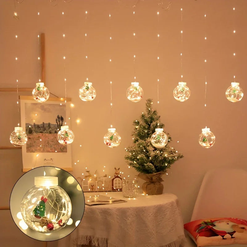 LED Christmas Curtain Lights with Copper Wire & Wishing Ball
