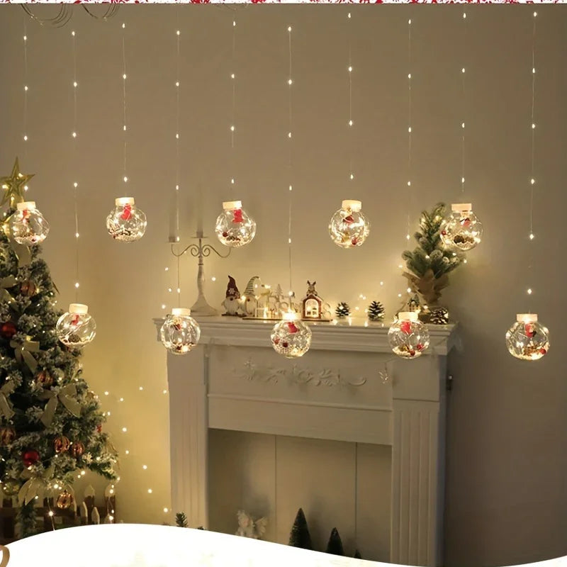 LED Christmas Curtain Lights with Copper Wire & Wishing Ball